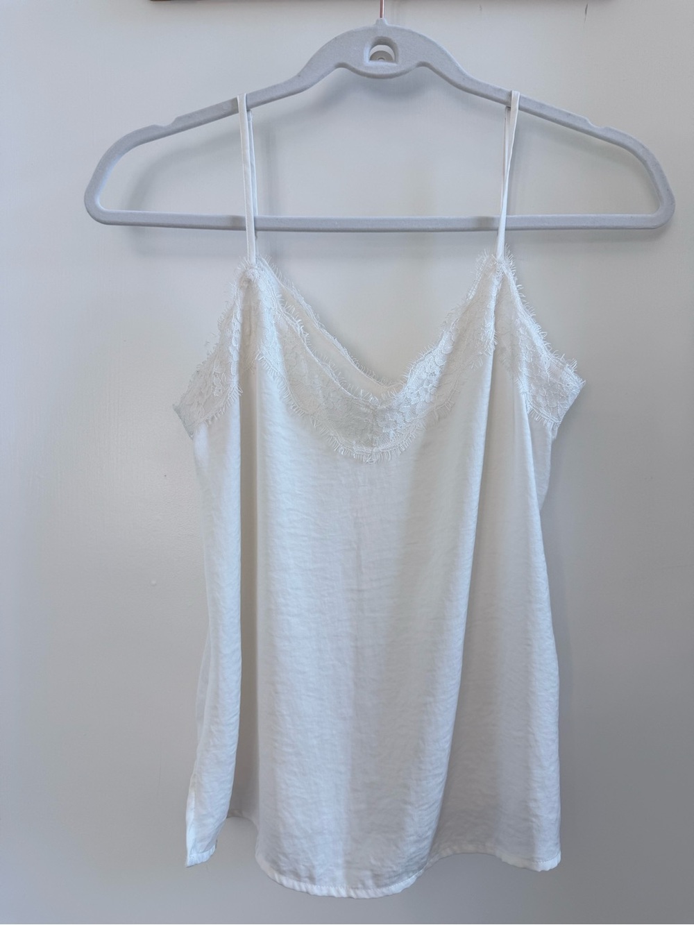 Women's White Lace-Trim Satin Cami Top